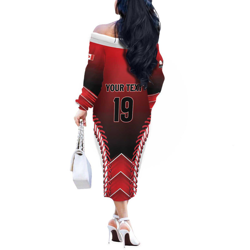 Custom Canada Baseball Go Champion The Maple Leaf Off The Shoulder Long Sleeve Dress