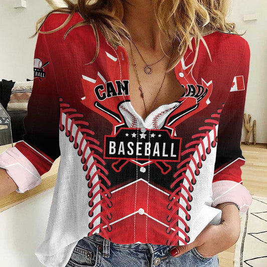 Custom Canada Baseball Go Champion The Maple Leaf Women Casual Shirt