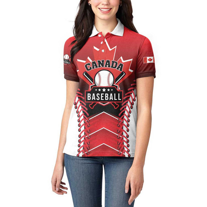Custom Canada Baseball Go Champion The Maple Leaf Women Polo Shirt