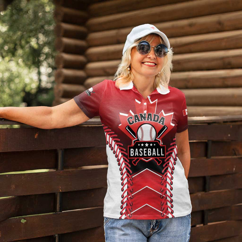 Custom Canada Baseball Go Champion The Maple Leaf Women Polo Shirt