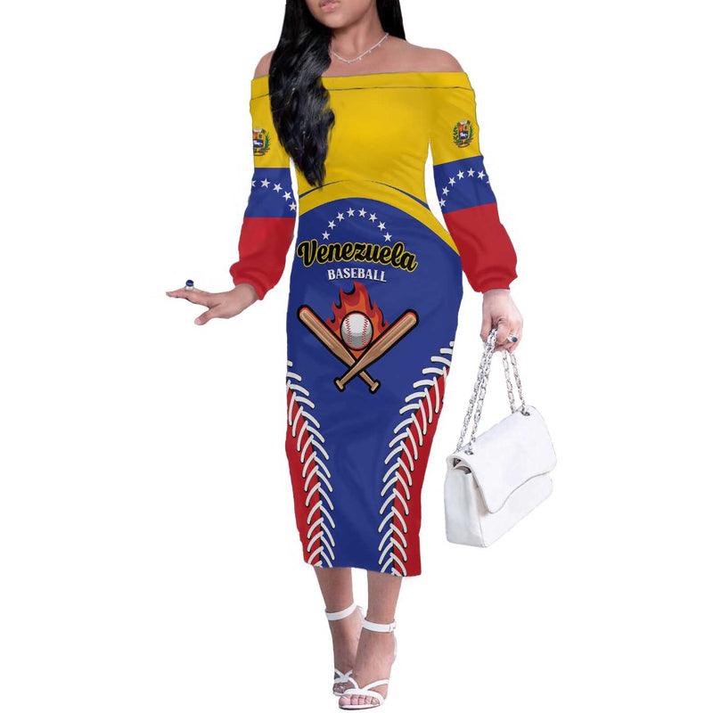 Custom Baseball Venezuela Team Venezuela Go Champions Off The Shoulder Long Sleeve Dress