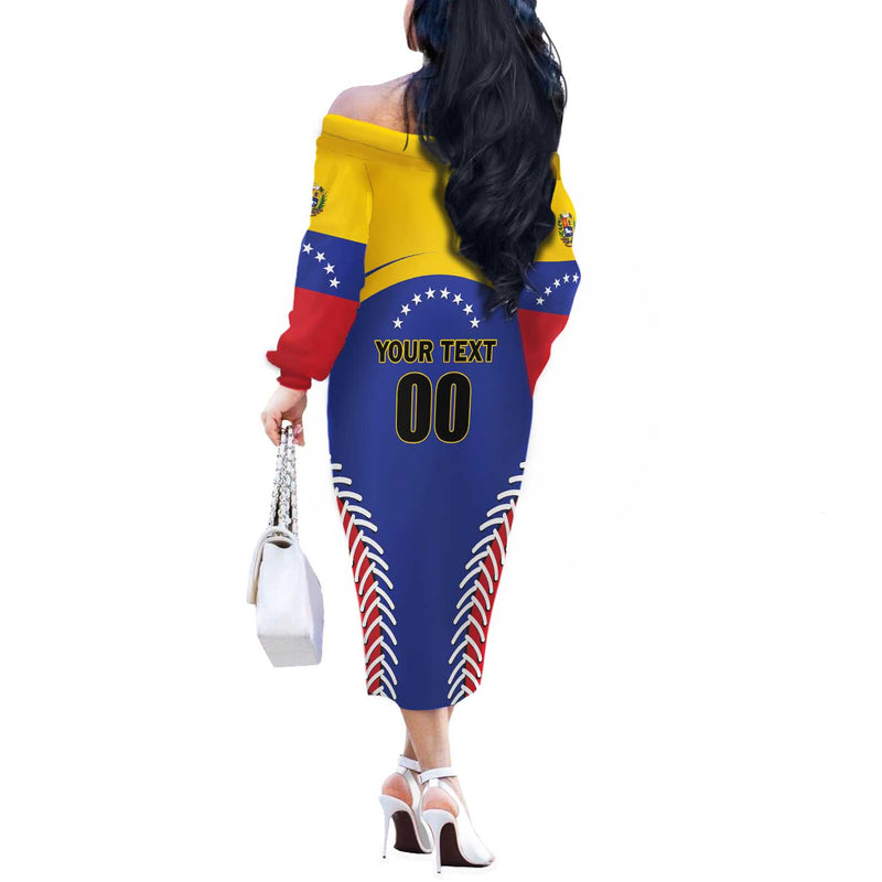 Custom Baseball Venezuela Team Venezuela Go Champions Off The Shoulder Long Sleeve Dress