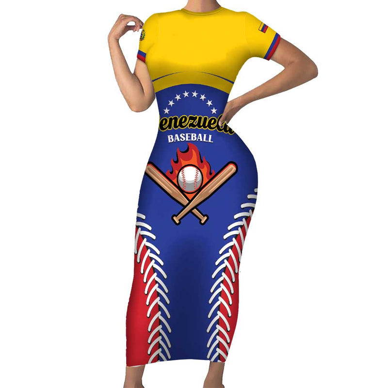 Custom Baseball Venezuela Team Venezuela Go Champions Short Sleeve Bodycon Dress