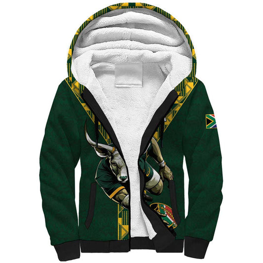 Custom South Africa 2024 Rugby Go Springboks Protea Pattern Sherpa Hoodie