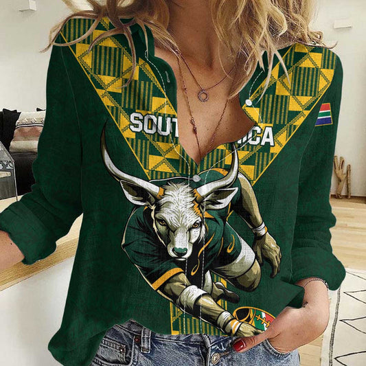 Custom South Africa 2024 Rugby Go Springboks Protea Pattern Women Casual Shirt