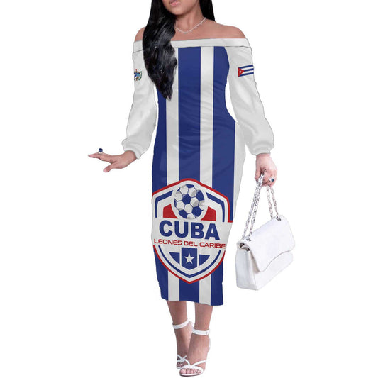 Custom Cuba Football Los Leones Del Caribe Off The Shoulder Long Sleeve Dress