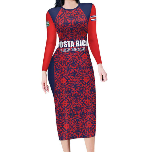 Custom Costa Rica Football Los Ticos Unique Pattern Long Sleeve Bodycon Dress