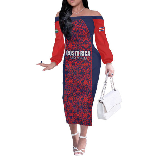 Custom Costa Rica Football Los Ticos Unique Pattern Off The Shoulder Long Sleeve Dress