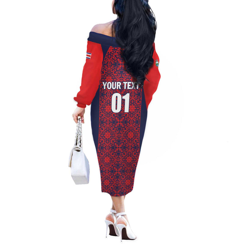 Custom Costa Rica Football Los Ticos Unique Pattern Off The Shoulder Long Sleeve Dress