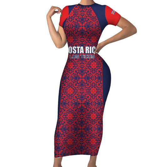 Custom Costa Rica Football Los Ticos Unique Pattern Short Sleeve Bodycon Dress