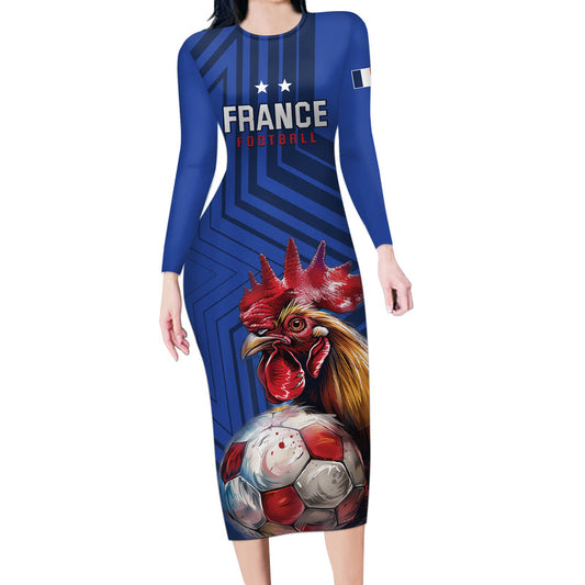 Custom France 2024 Football Allez Les Bleus Long Sleeve Bodycon Dress
