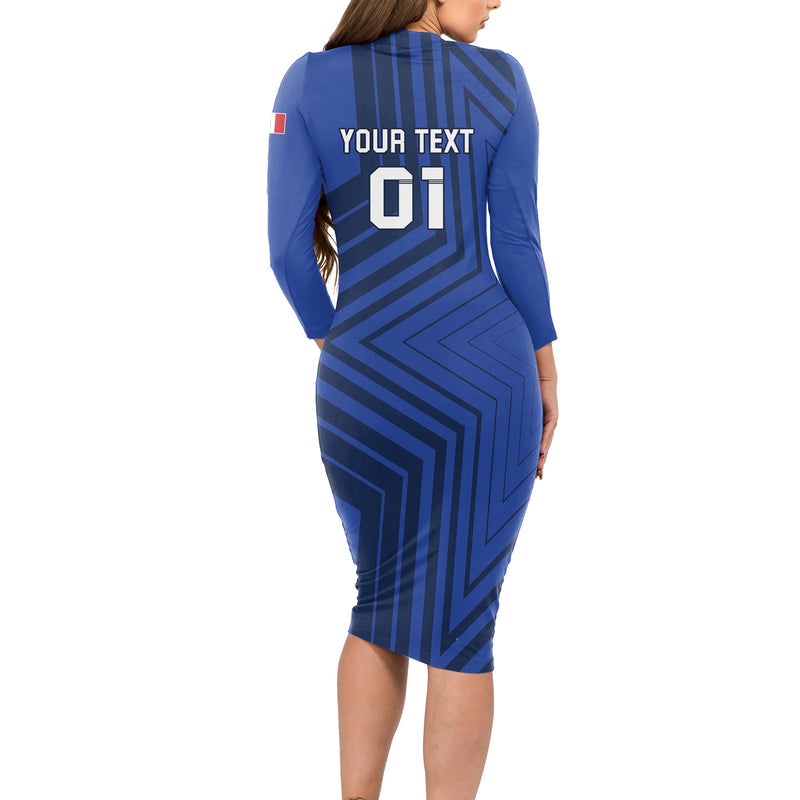 Custom France 2024 Football Allez Les Bleus Long Sleeve Bodycon Dress