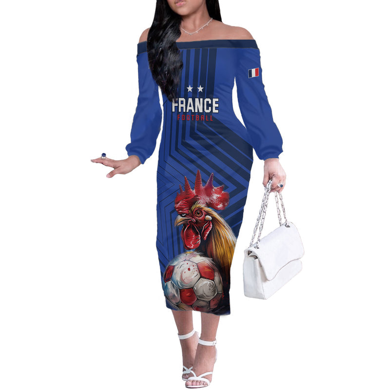 Custom France 2024 Football Allez Les Bleus Off The Shoulder Long Sleeve Dress