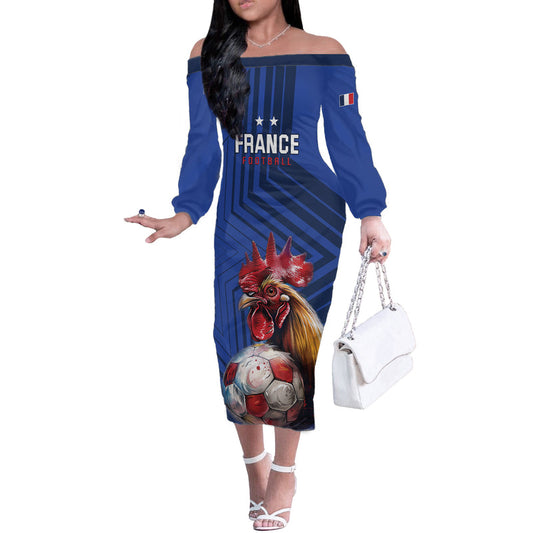 Custom France 2024 Football Allez Les Bleus Off The Shoulder Long Sleeve Dress