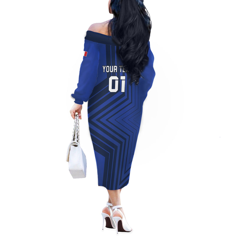 Custom France 2024 Football Allez Les Bleus Off The Shoulder Long Sleeve Dress
