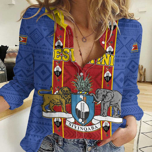 Eswatini African Pattern Swaziland Shield Siyinqaba Women Casual Shirt