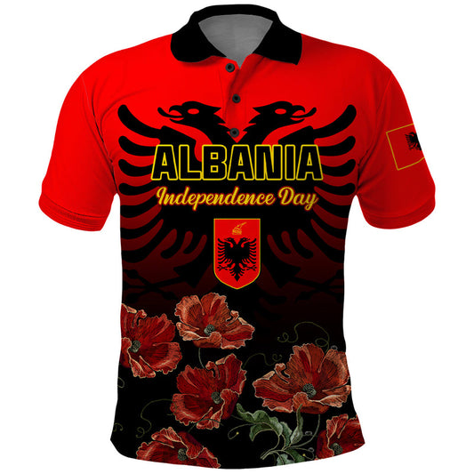 Albania Independence Day Albanian Coat Of Arms With Red Poppy Flower Polo Shirt