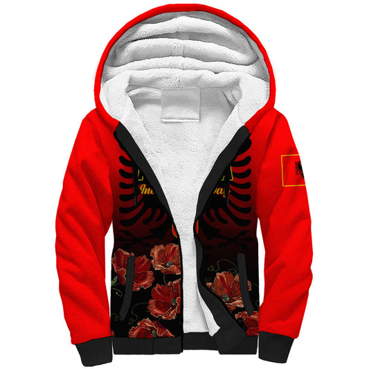 Albania Independence Day Albanian Coat Of Arms With Red Poppy Flower Sherpa Hoodie