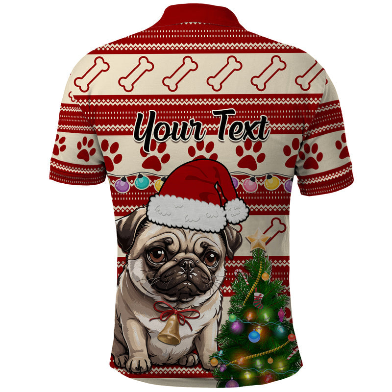 Custom Dog Christmas Cute Pug Dog With Xmas Tree Polo Shirt