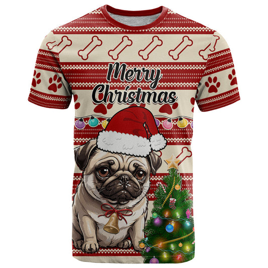 Custom Dog Christmas Cute Pug Dog With Xmas Tree T Shirt