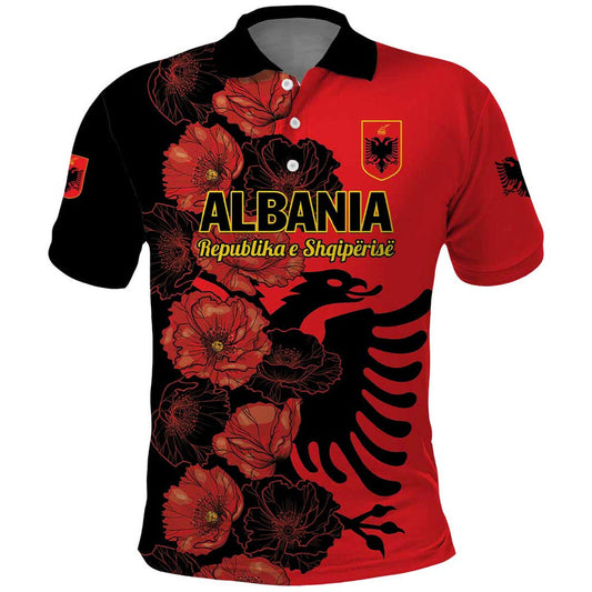 Albania Eagle Red Poppy Flowers Polo Shirt
