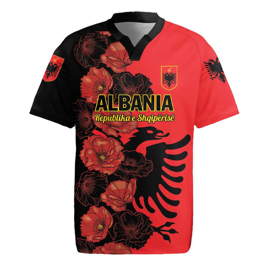 Albania Eagle Red Poppy Flowers Rugby Jersey