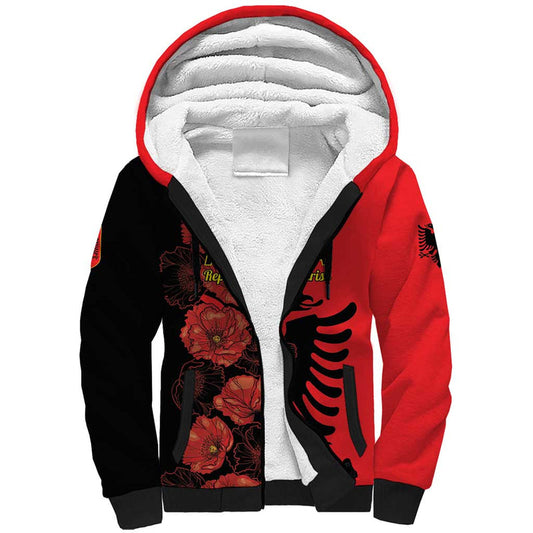 Albania Eagle Red Poppy Flowers Sherpa Hoodie