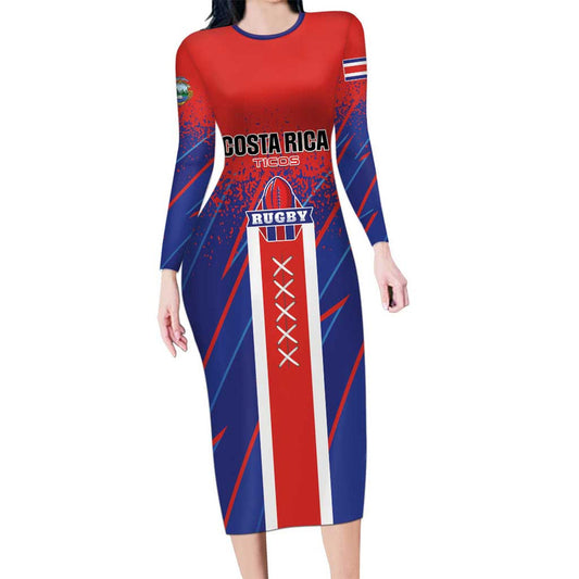 Custom Costa Rica Rugby Ticos Go Champions Long Sleeve Bodycon Dress