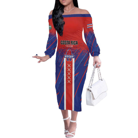 Custom Costa Rica Rugby Ticos Go Champions Off The Shoulder Long Sleeve Dress