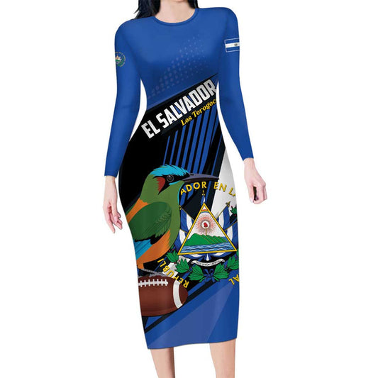 Custom El Salvador Rugby Los Torogoces Go Champions Long Sleeve Bodycon Dress