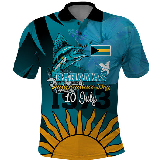 10 July The Bahamas Independence Day Bahamian Blue Marlin With Hibiscus Polo Shirt