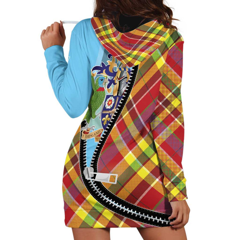 Saint Lucia Creole Day Madras Pattern Zipper Stylized Hoodie Dress