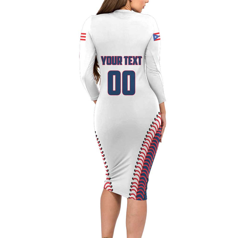 Custom Baseball Puerto Rico 2025 Team Rubio Retro Style Long Sleeve Bodycon Dress
