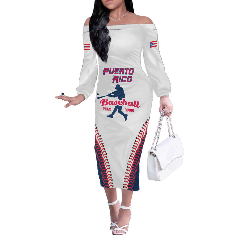 Custom Baseball Puerto Rico 2025 Team Rubio Retro Style Off The Shoulder Long Sleeve Dress