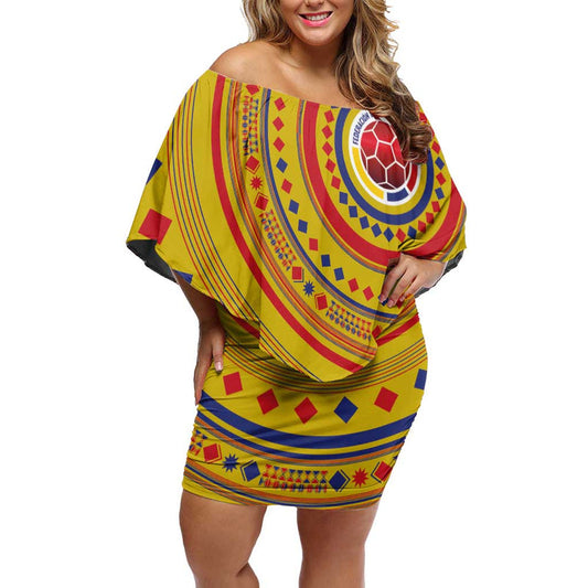 Custom Colombia Football Sporty Vueltiao Hat Off Shoulder Short Dress