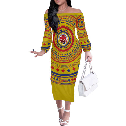Custom Colombia Football Sporty Vueltiao Hat Off The Shoulder Long Sleeve Dress