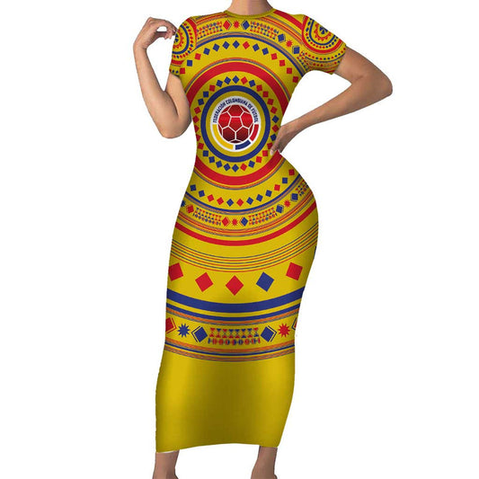 Custom Colombia Football Sporty Vueltiao Hat Short Sleeve Bodycon Dress