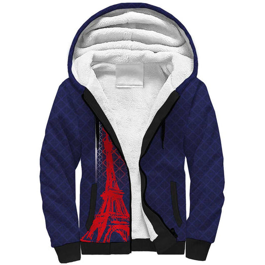 Custom Midnight Navy Football Paris Architectural Heritage Style Sherpa Hoodie