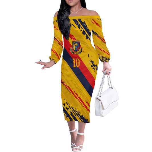 Custom Ecuador Football La Tricolor-100th Anniversary Off The Shoulder Long Sleeve Dress