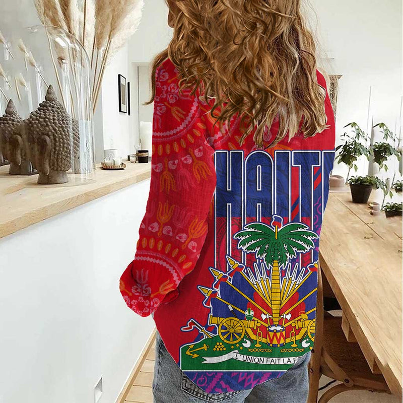 Haiti National Emblem Dashiki and Polynesian Pattern Women Casual Shirt