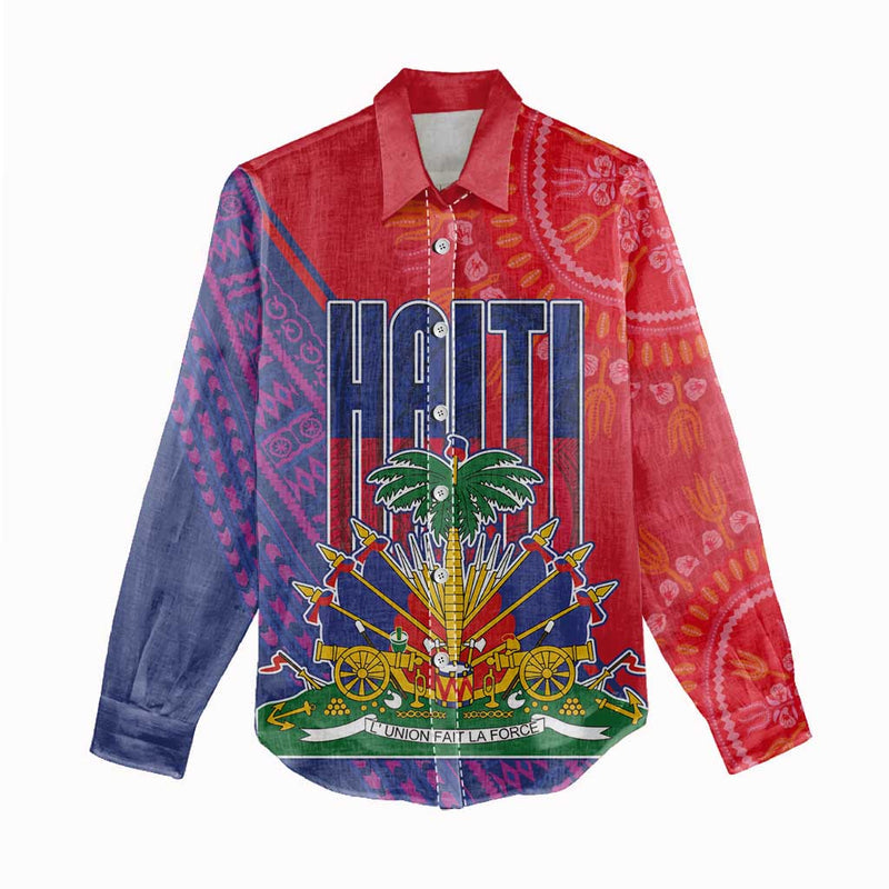 Haiti National Emblem Dashiki and Polynesian Pattern Women Casual Shirt