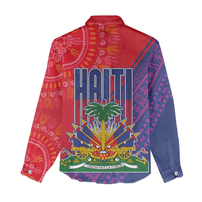 Haiti National Emblem Dashiki and Polynesian Pattern Women Casual Shirt