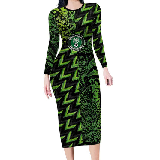 Custom Nigeria Football Super Eagles Champions Long Sleeve Bodycon Dress