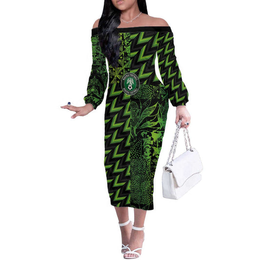 Custom Nigeria Football Super Eagles Champions Off The Shoulder Long Sleeve Dress