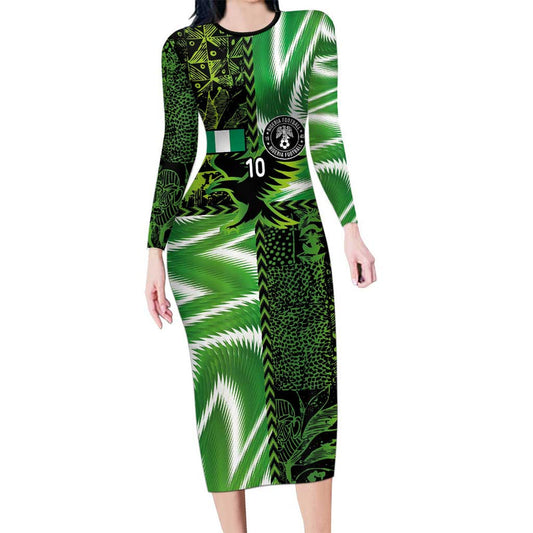Custom Nigeria Football Super Eagles Spirit Long Sleeve Bodycon Dress