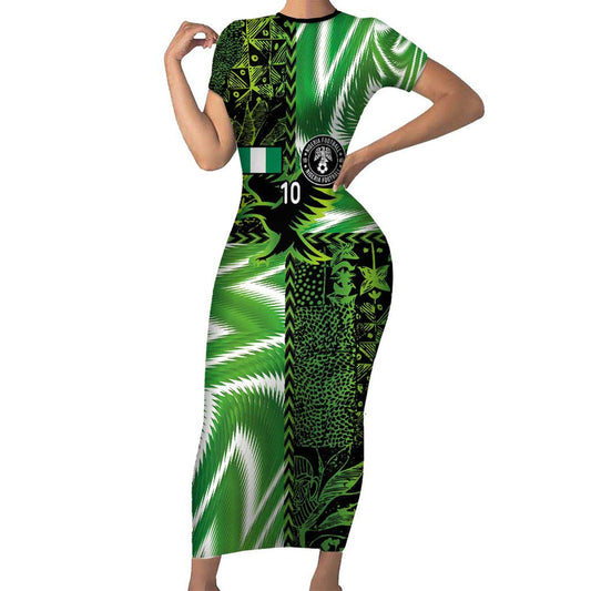 Custom Nigeria Football Super Eagles Spirit Short Sleeve Bodycon Dress