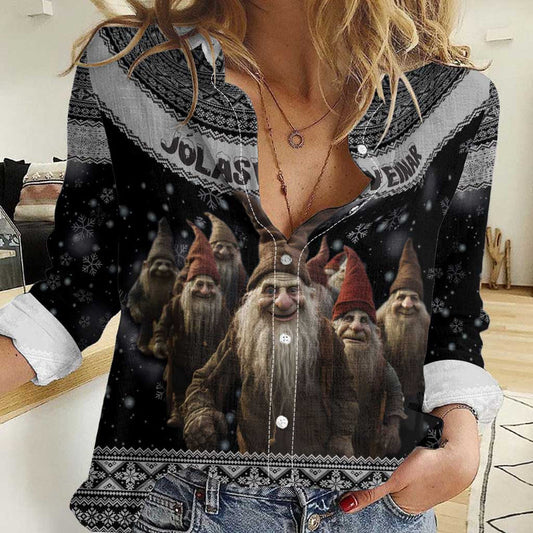 13 Yule Lads Iceland Christmas Jolasveinar and Nordic Traditional Pattern Women Casual Shirt