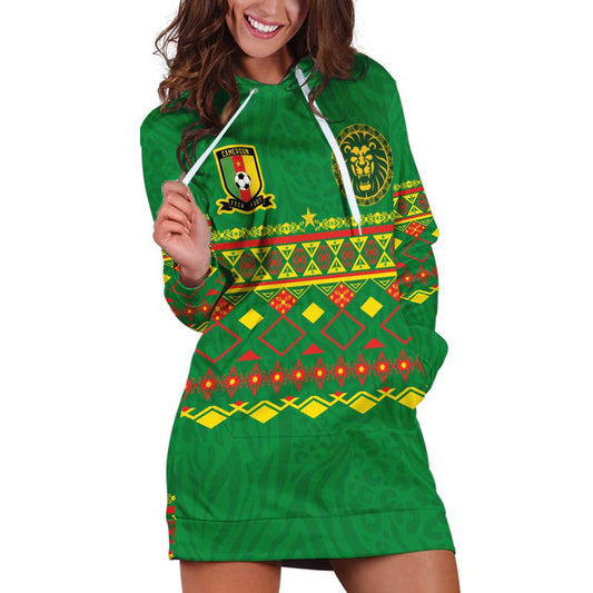 Custom Cameroon Football Tribal Motifs Green Color Hoodie Dress