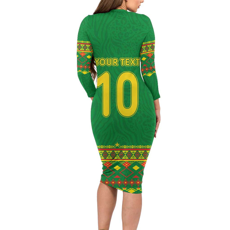 Custom Cameroon Football Tribal Motifs Green Color Long Sleeve Bodycon Dress