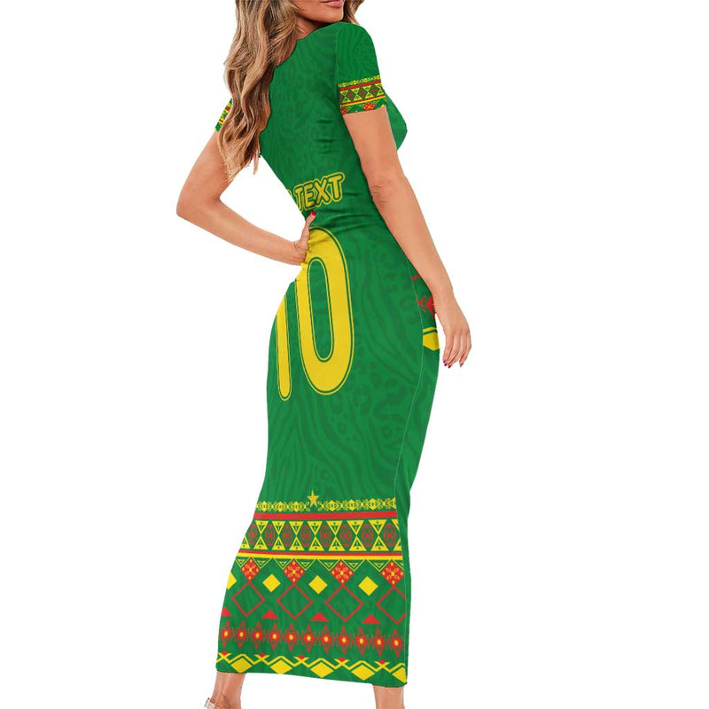 Custom Cameroon Football Tribal Motifs Green Color Short Sleeve Bodycon Dress